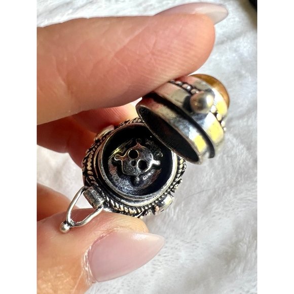 925 Skull + Crossbones Tigers Eye POISON Ring 6 7 8 9 - Picture 2 of 10